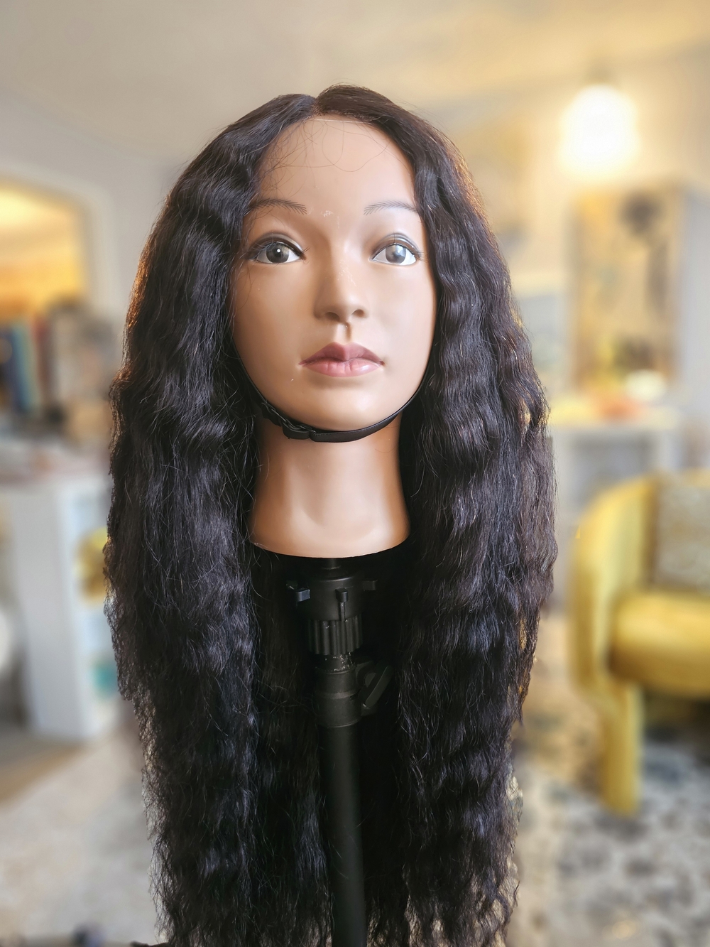 Long Loose Wavy Lace Part Off Black 100% Human Hair Wig-25 Inches.